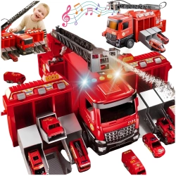 Zestaw duży wóz strażacki strzela wodą z dźwiękiem ciężarówka + 6 autek