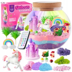 Zestaw kreatywny terrarium jednorożce lampka LED pilot piasek kinetyczny