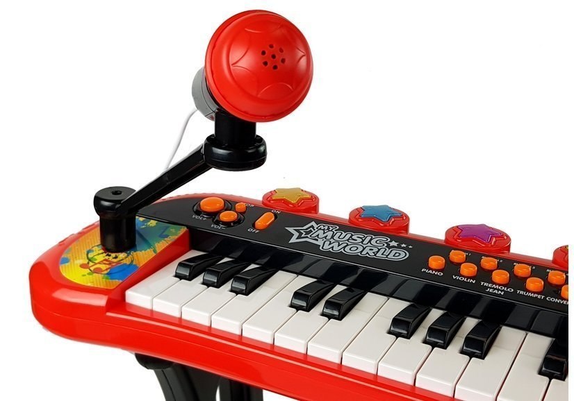 Keyboard ze Statywem Krzesełko Mikrofon Dźwięk Światła Czerwony