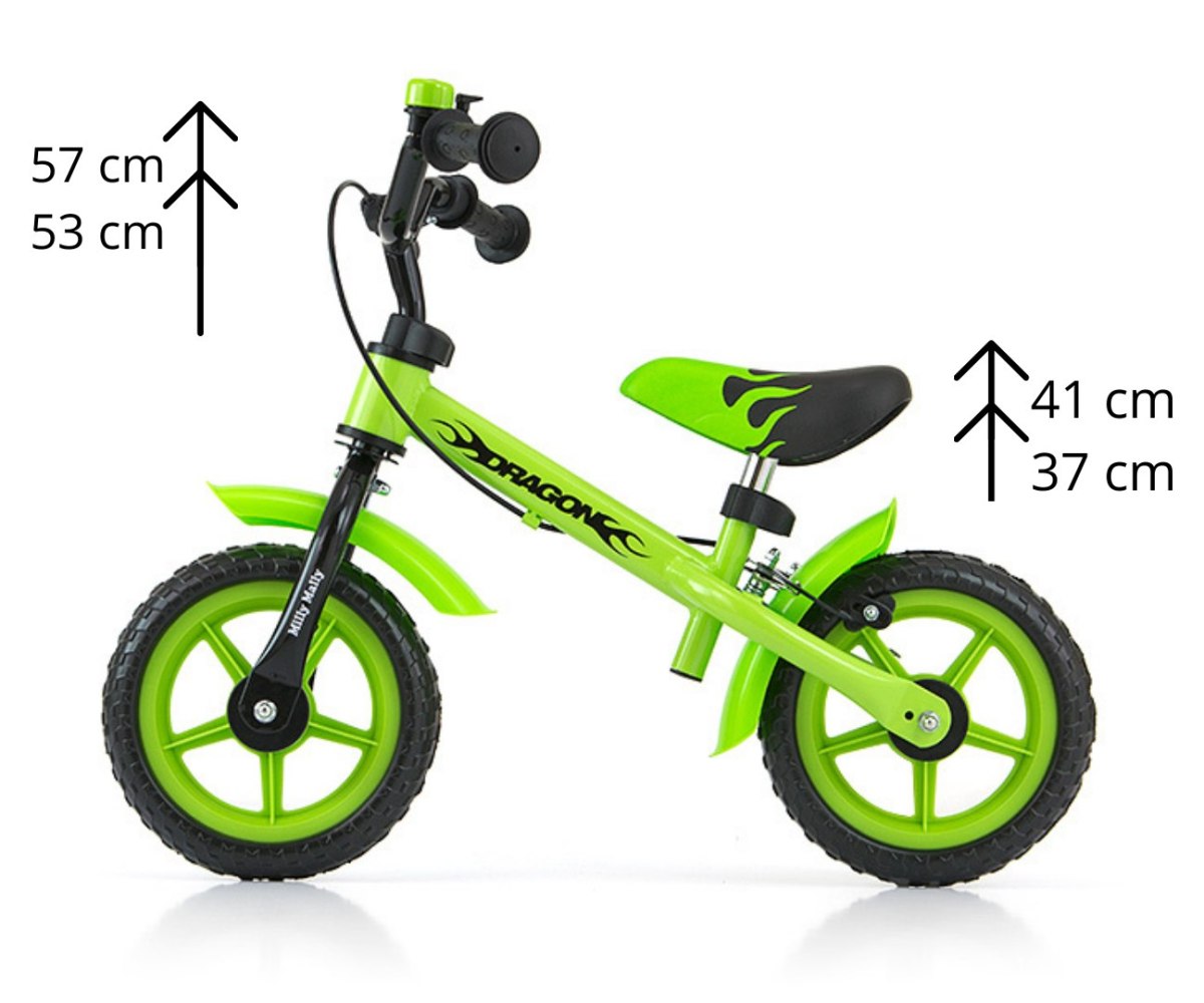 Rowerek biegowy dla dzieci Dragon z hamulcem Milly Mally zielony