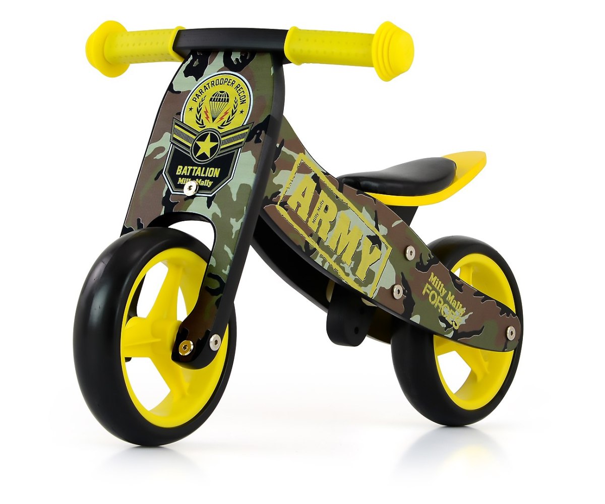 Drewniany rowerek biegowy trójkołowy dla dzieci Army Jake Milly Mally