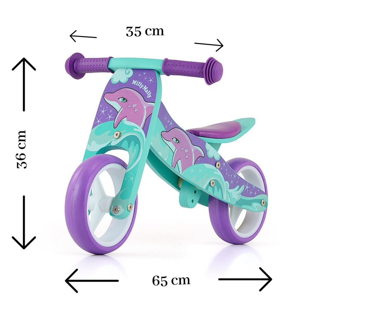 Drewniany rowerek biegowy trójkołowy dla dzieci Dolphin Jake Milly Mally