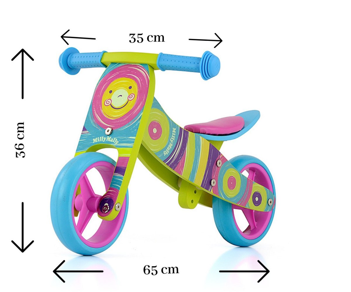 Drewniany rowerek biegowy trójkołowy dla dzieci Rainbow Jake Milly Mally