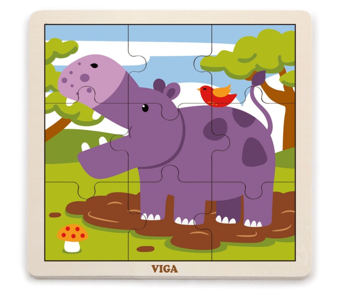 Drewniane puzzle na podkładce 9 elementów - hipopotam Viga