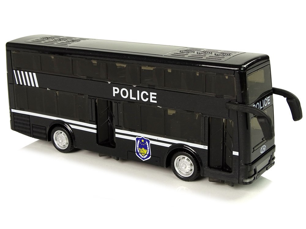 Autobus Policyjny Dwupiętrowy Czarny z Naciągiem Dźwięk