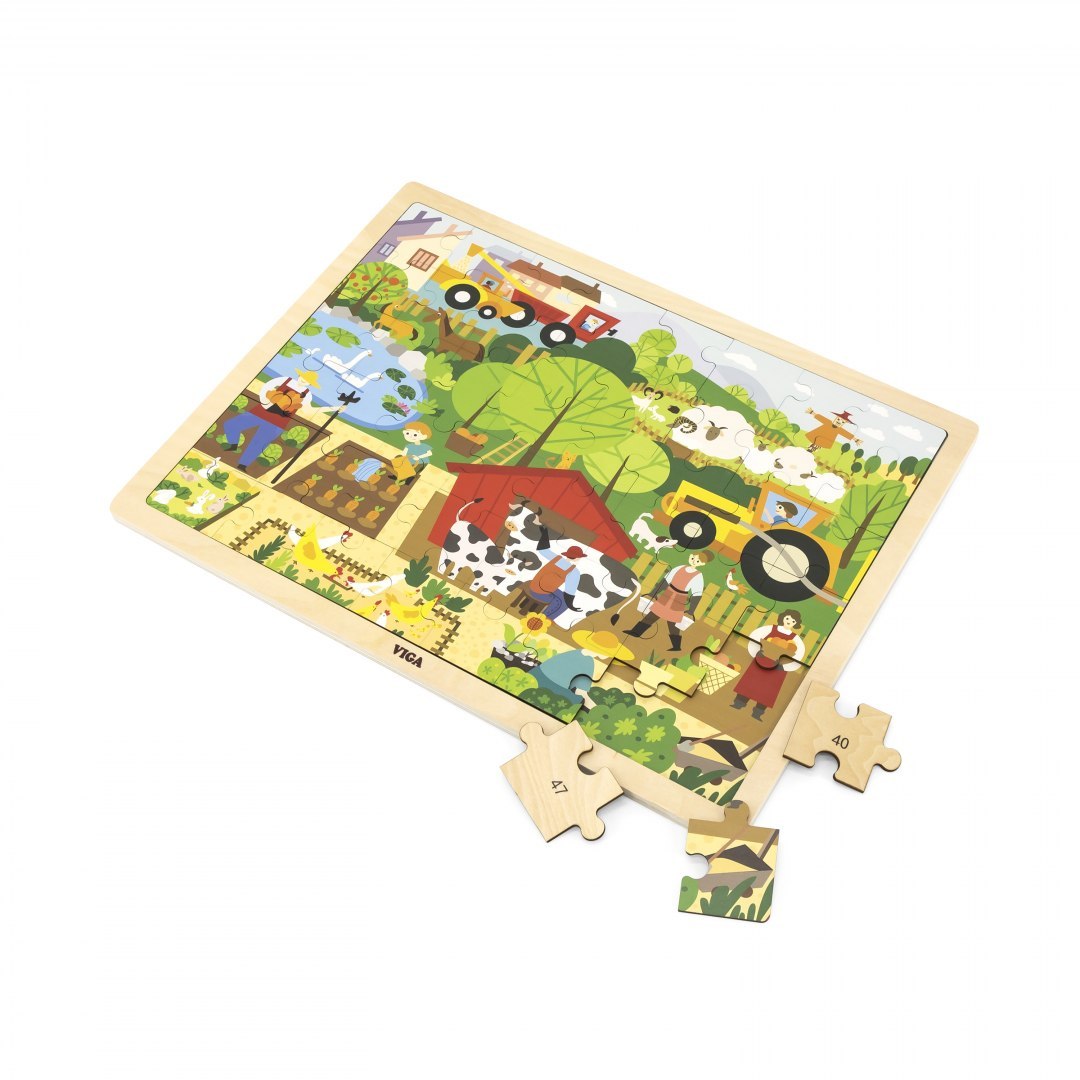 Drewniane puzzle na podkładce 48 elementów - poznajemy farmę Viga