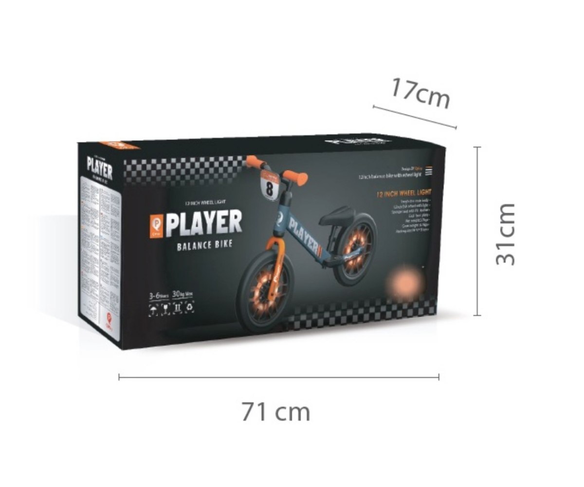 Rowerek biegowy Player PREMIUM gumowe koła pomarańczowy Qplay