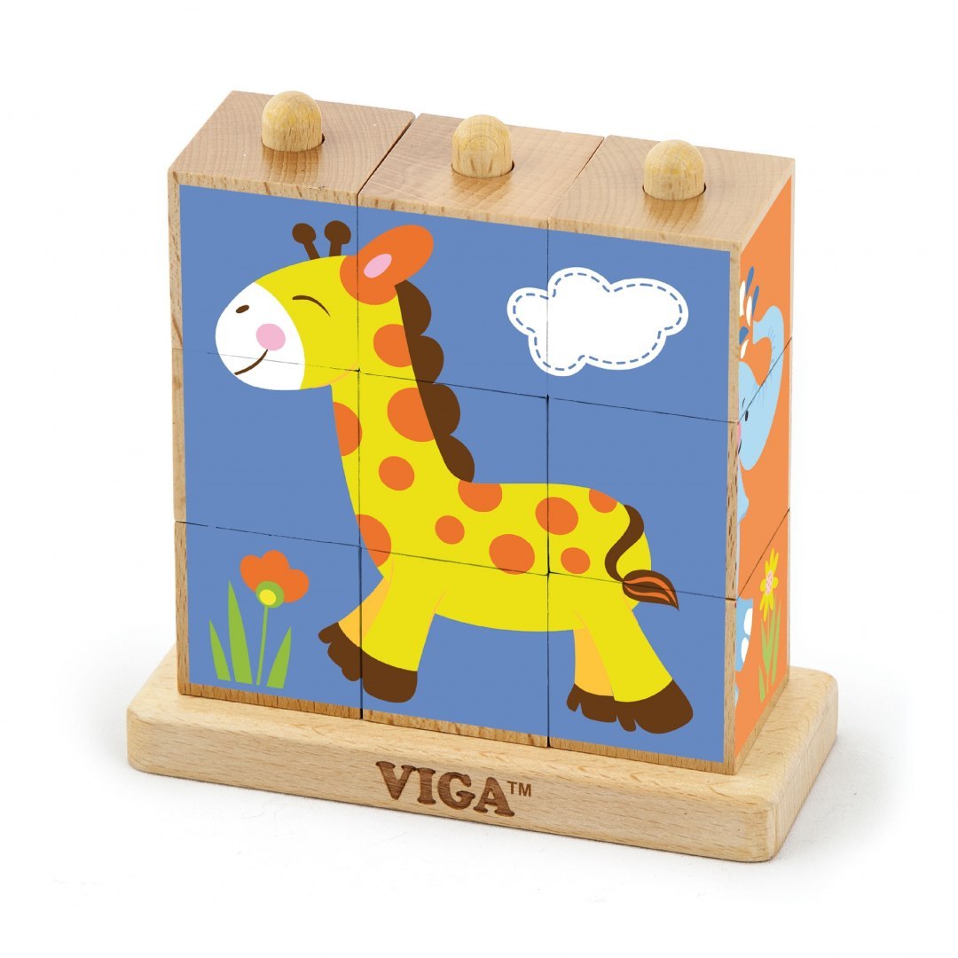 Drewniane kostki logiczne do układania - zoo Viga