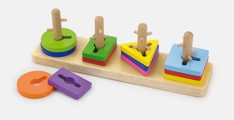 Drewniane klocki z sorterem kształtów - puzzle Viga