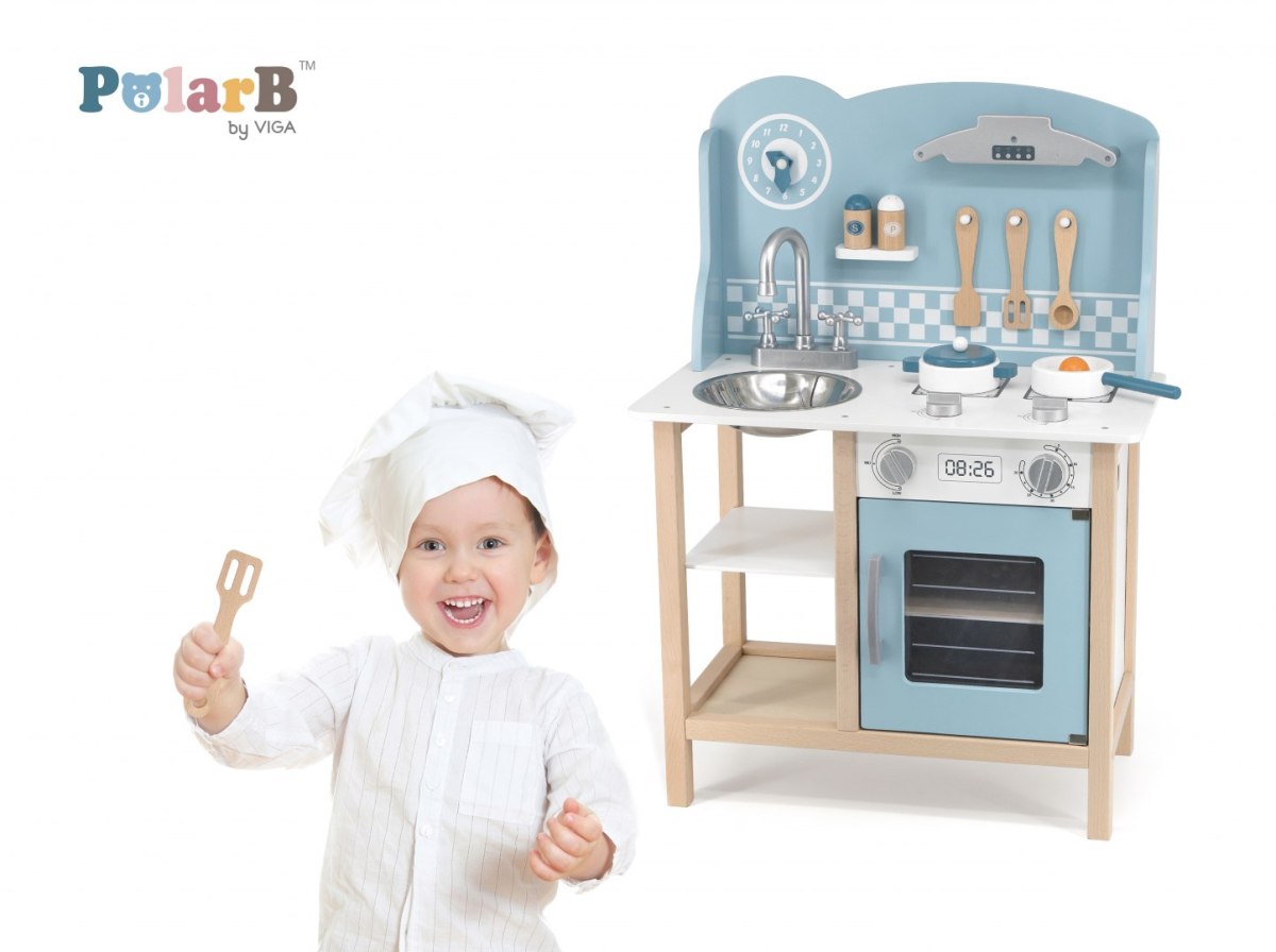 Drewniana kuchnia z akcesoriami dla dzieci Silver-Blue Viga PolarB